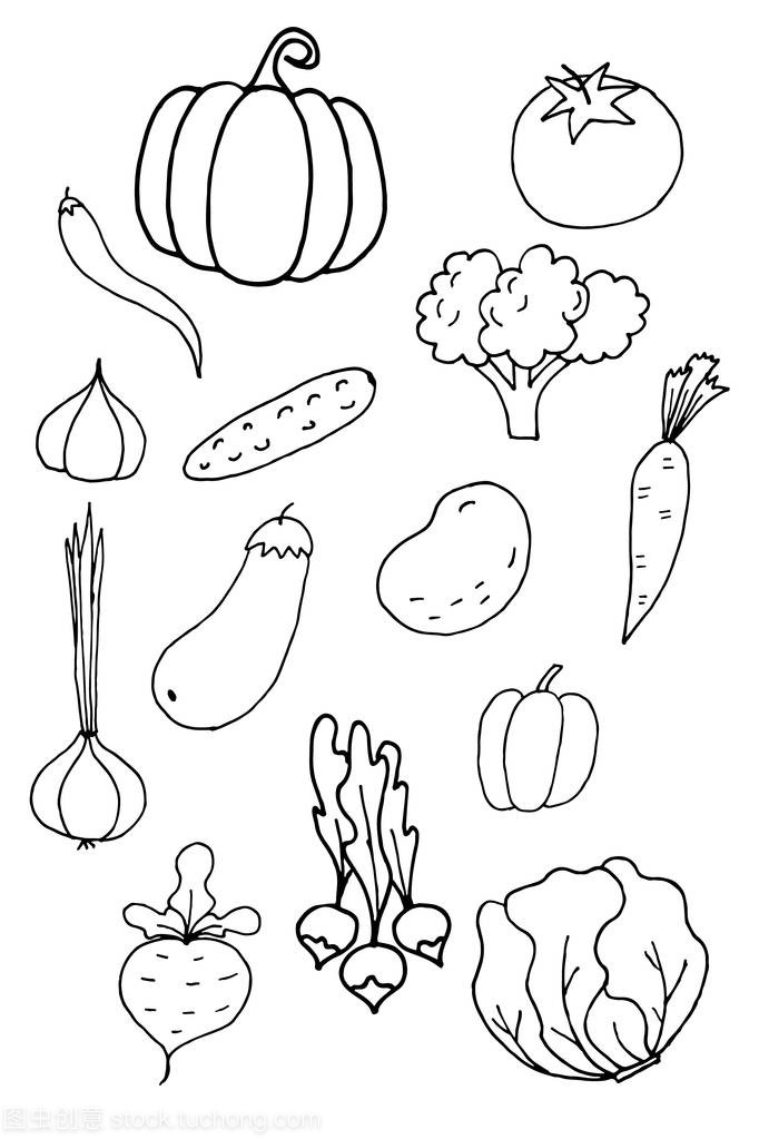 蔬菜素食涂鸦,素描矢量背景